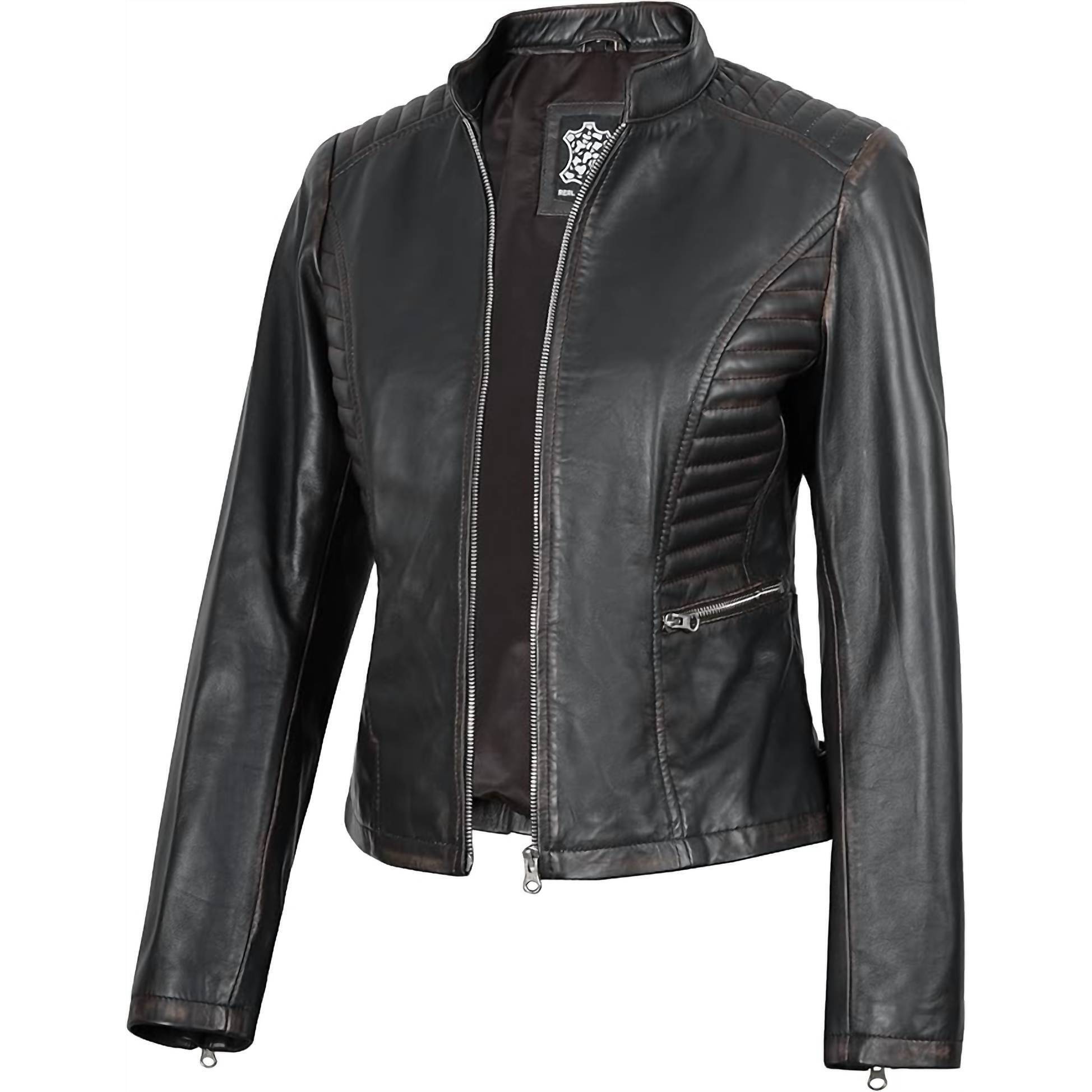 New Decrum Women's Genuine Leather Jacket In Rub Off Brown